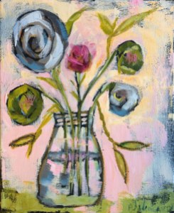 "Spring Flowers Jar" Acrylic on canvas. 8″ x 10″ x 3/4″ $40 © 2015 Pam Wingard
